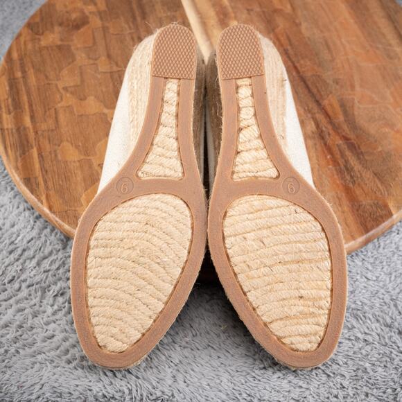 J Crew Seville Espadrille Wedge Platform Metallic Canvas Cream Taupe Gray Gold 9 - Picture 5 of 6